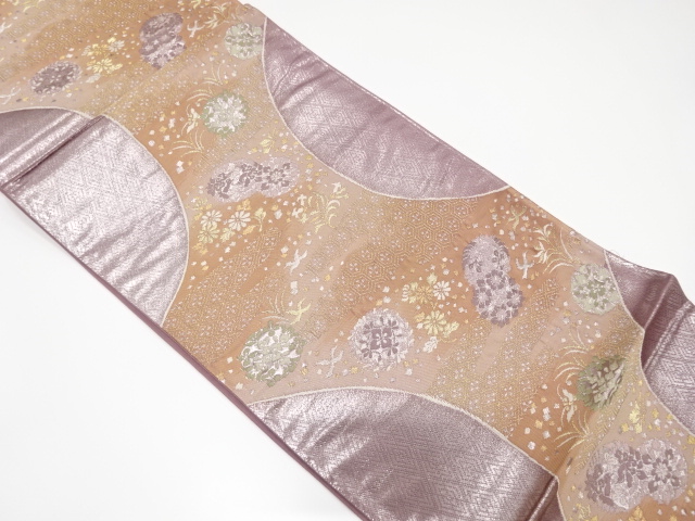 アンティーク　ヱ霞に花模様織り出し袋帯（材料）